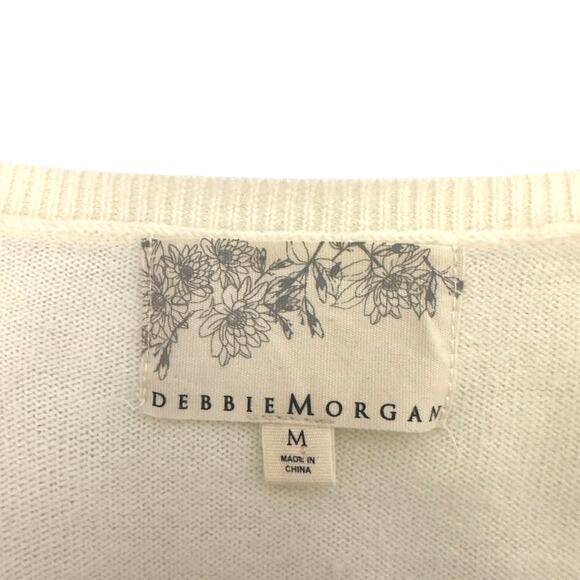 Debbie Morgan Women's Sequin V-Neck Sweater Size M Cream Winter Long Sleeve - Picture 6 of 10